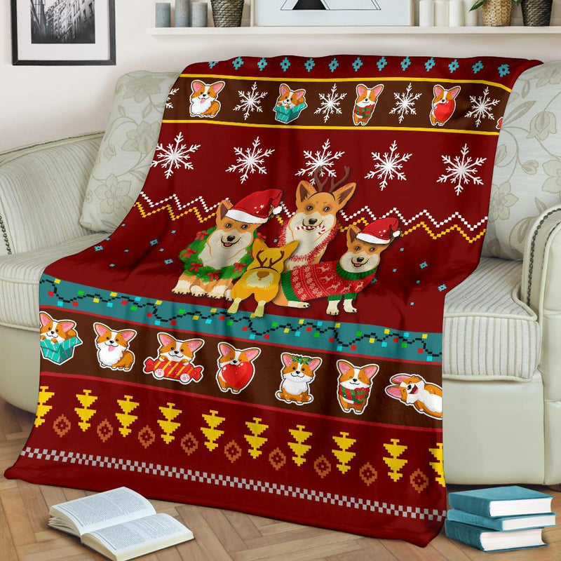 Red Corgi Christmas Blanket Amazing Gift Idea Nearkii
