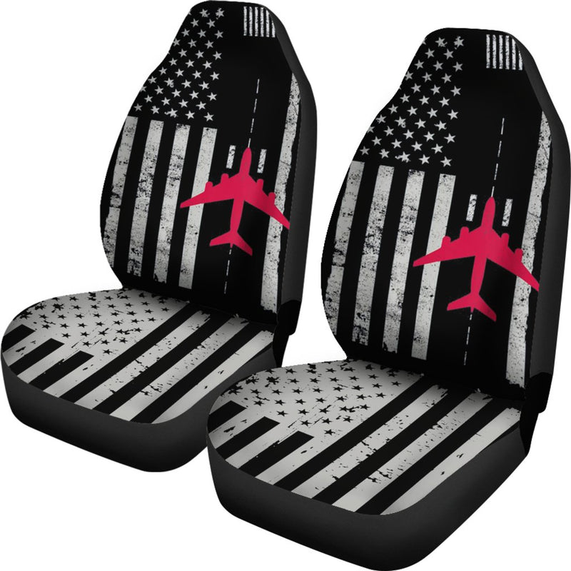 Best Us Flag Airport Runway! Airplane Pilot Premium Custom Car Seat Covers Decor Protector Nearkii