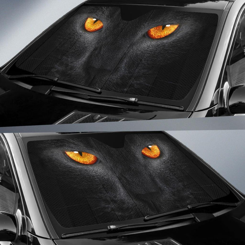Black Cat Scary Yellow Eyes Dark Background Car Sun Shade Gift Ideas 2023 Nearkii