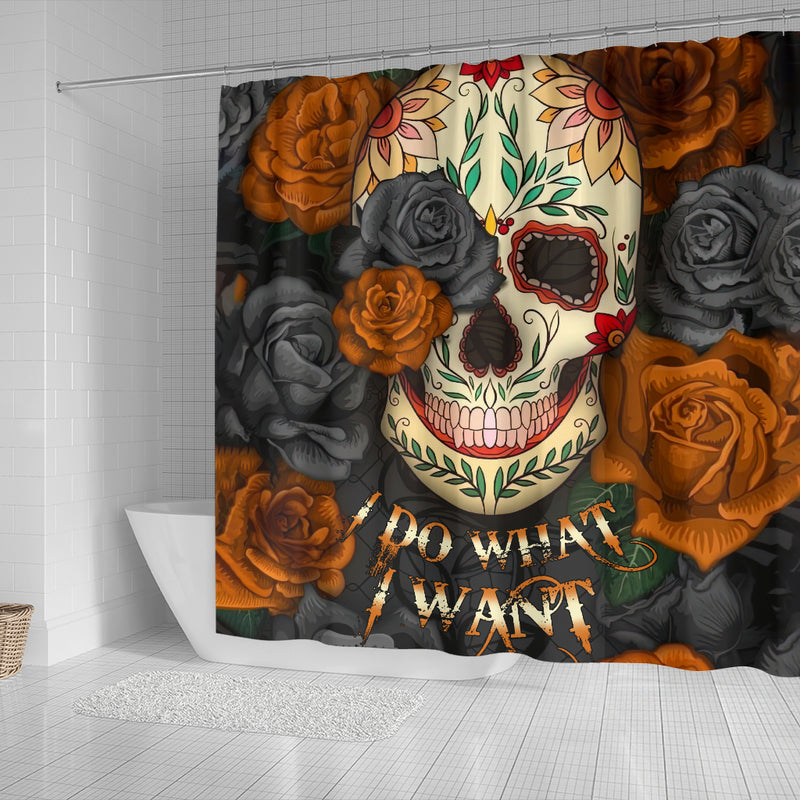 I Do What I Want Skull Roses Mandala Shower Curtain Nearkii