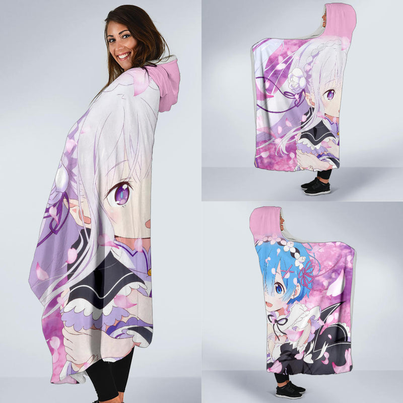 Ram And Rem Rezero Economy Hooded Blanket Nearkii