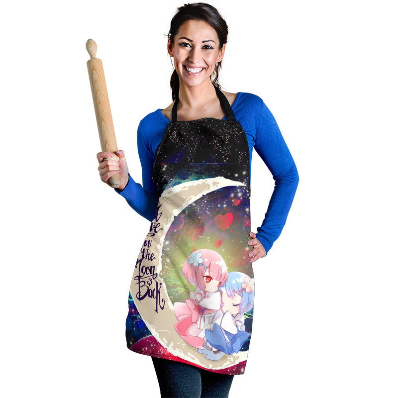 Ram And Rem Rezero Love You To The Moon Galaxy Custom Apron Best Gift For Anyone Who Loves Cooking