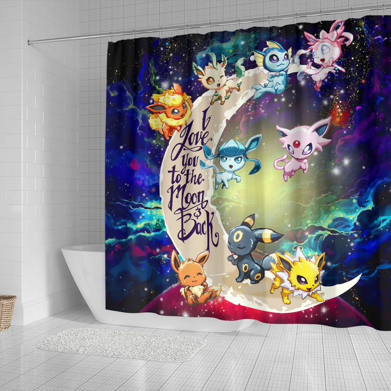 Eevee Evolution Pokemon Love You To The Moon Galaxy Shower Curtain Nearkii