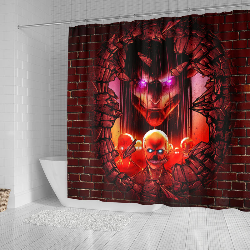 Eren Attack On Titans Founding Titan Break Wall Anime Shower Curtain Nearkii
