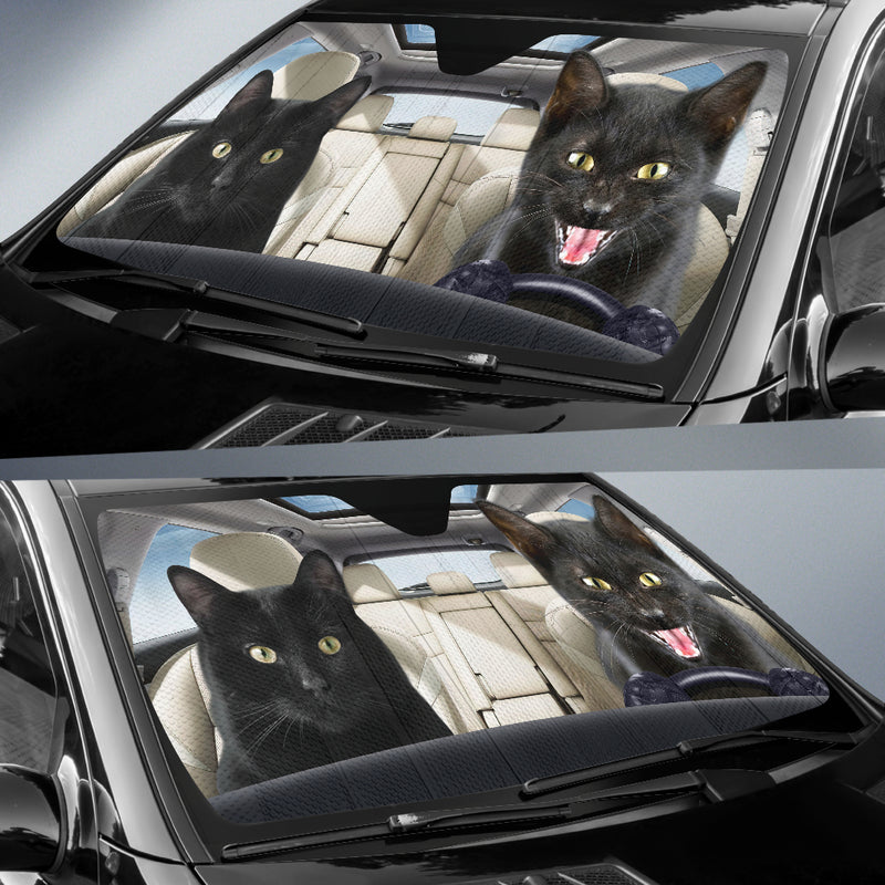 Funny Black Cats Driving Car Auto Sunshades Nearkii