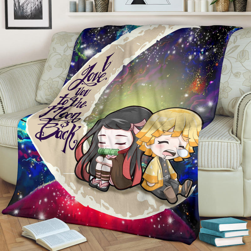 Zenitsu And Nezuko Chibi Demon Slayer Love You To The Moon Galaxy Premium Blanket Nearkii