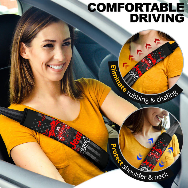 Halloween American Flag Red Jeep Girl Car Seat Belt Cover Custom Car Accessories Nearkii