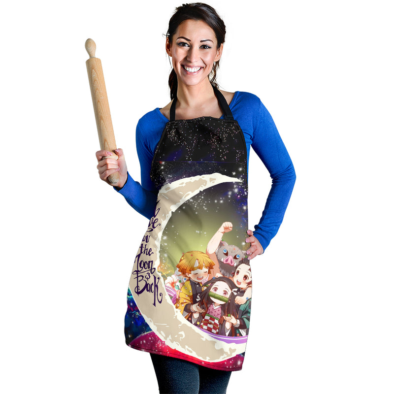 Demond Slayer Team Love You To The Moon Galaxy Custom Apron Best Gift For Anyone Who Loves Cooking