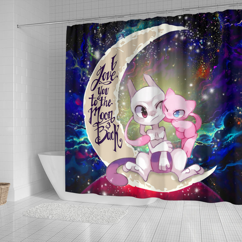 Pokemon Couple Mew Mewtwo Love You To The Moon Galaxy Shower Curtain Nearkii