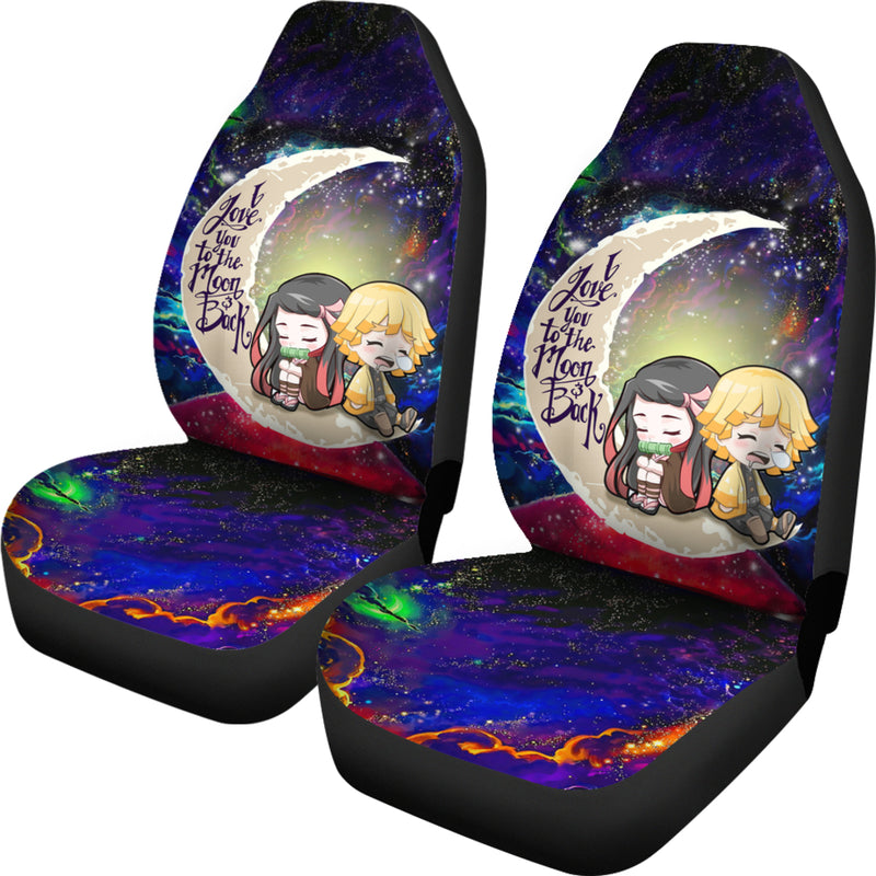 Zenitsu And Nezuko Chibi Demon Slayer Love You To The Moon Galaxy Car Seat Covers