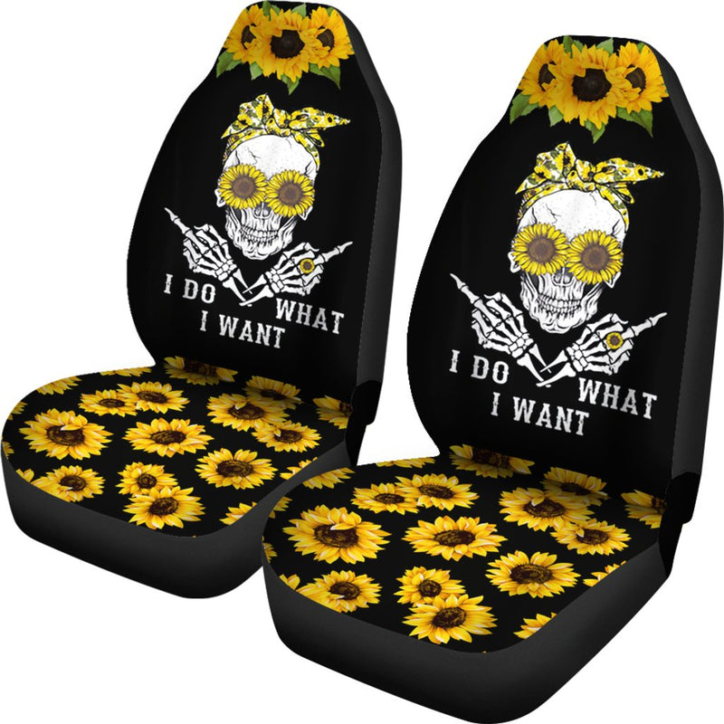 Best I Do What I Want Skull Sunflower Premium Custom Car Seat Covers Decor Protector Nearkii