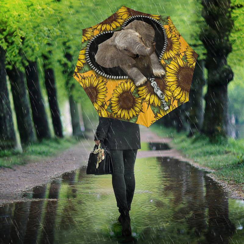 Elephant Sunflower Zipper Umbrella Nearkii