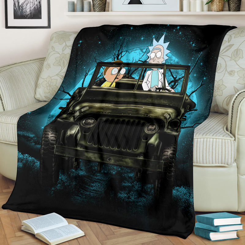 Rick And Morty Moonlight Halloween Jeep Funny Premium Blanket Nearkii