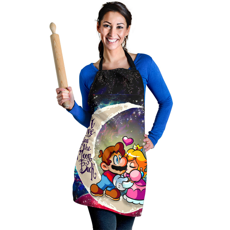 Mario Couple Love You To The Moon Galaxy Custom Apron Best Gift For Anyone Who Loves Cooking