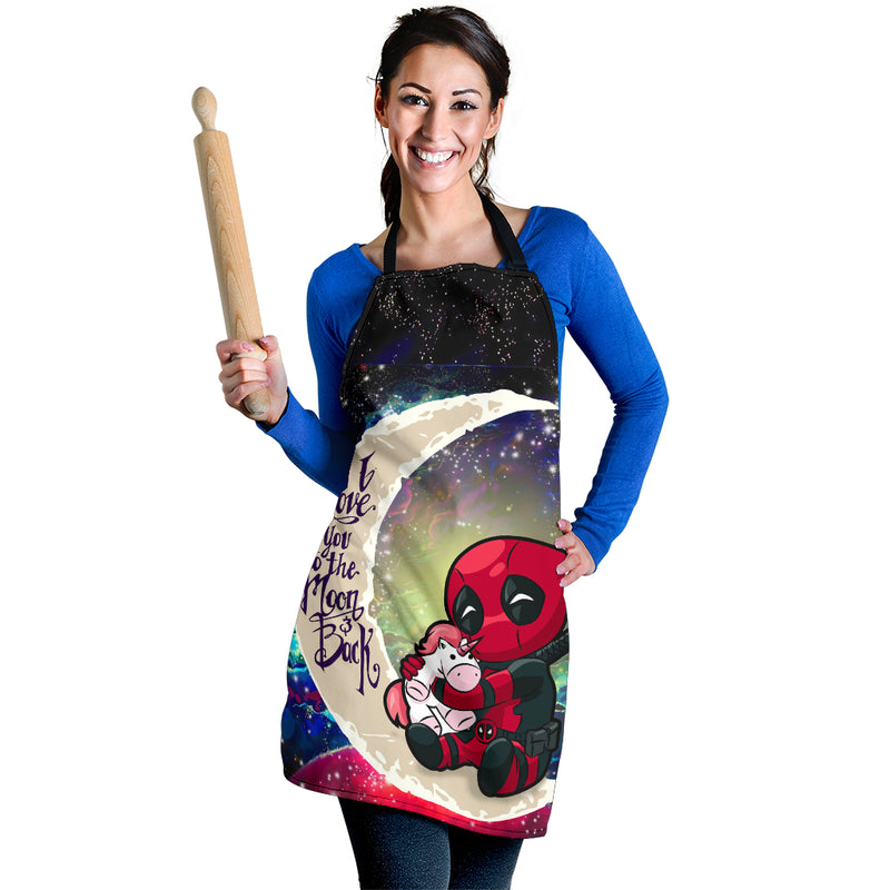 Chibi Deadpool Unicorn Toy Love You To The Moon Galaxy Custom Apron Best Gift For Anyone Who Loves Cooking Nearkii
