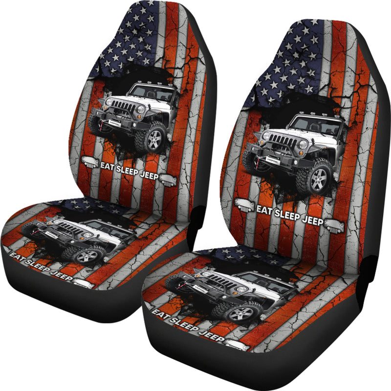 Eat Sleep Jeep American Flag Premium Custom Car Seat Covers Decor Protectors Nearkii