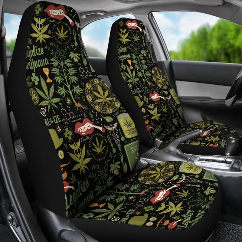 Best Retro Style Seamless Pattern With Cannabis Plants Premium Custom Car Seat Covers Decor Protector Nearkii