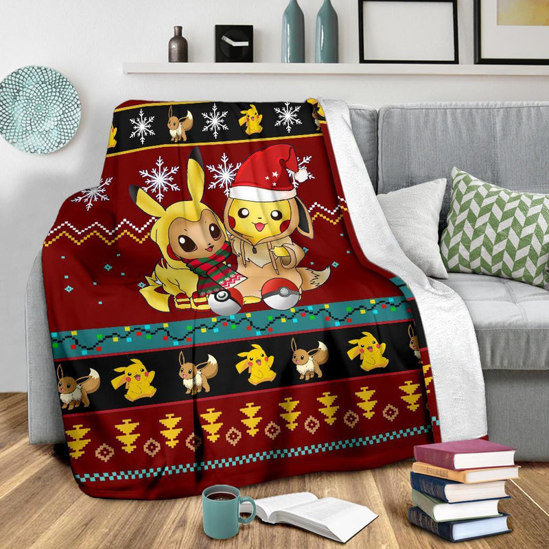 Red Gearzime Pokemon Pikachu Ugly Holiday Fleece Blanket Gift For Christmas Amazing Gift Idea Nearkii