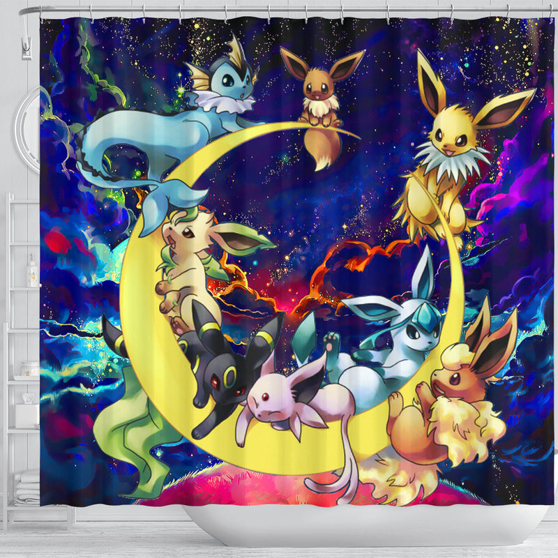 Eevee Evolution Pokemon Family Love You To The Moon Galaxy Shower Curtain Nearkii