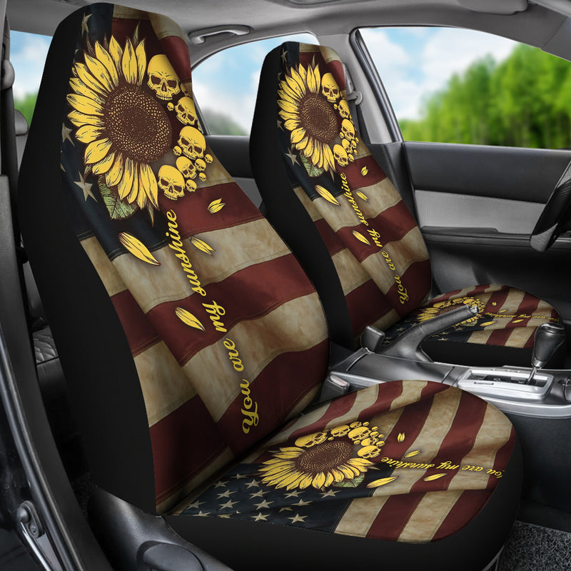 Sunflower American Skull Flag Car Seat Cover Nearkii