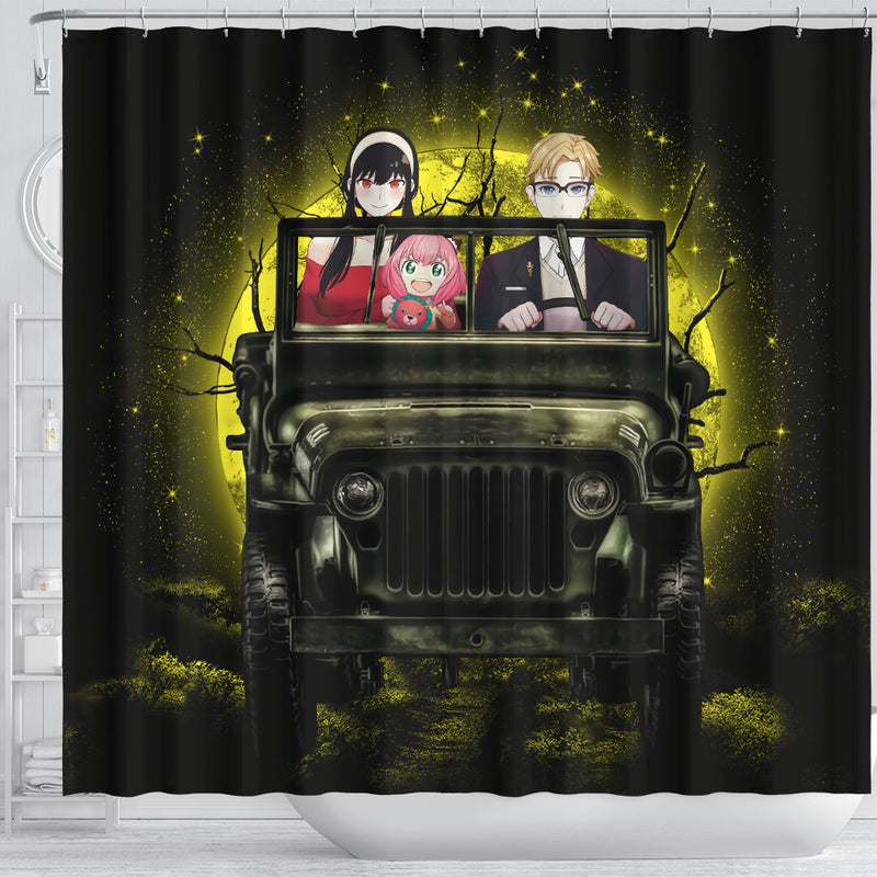 Spy X Family Yor And Anya Ride Jeep Moonlight Halloween Funny Shower Curtain Nearkii