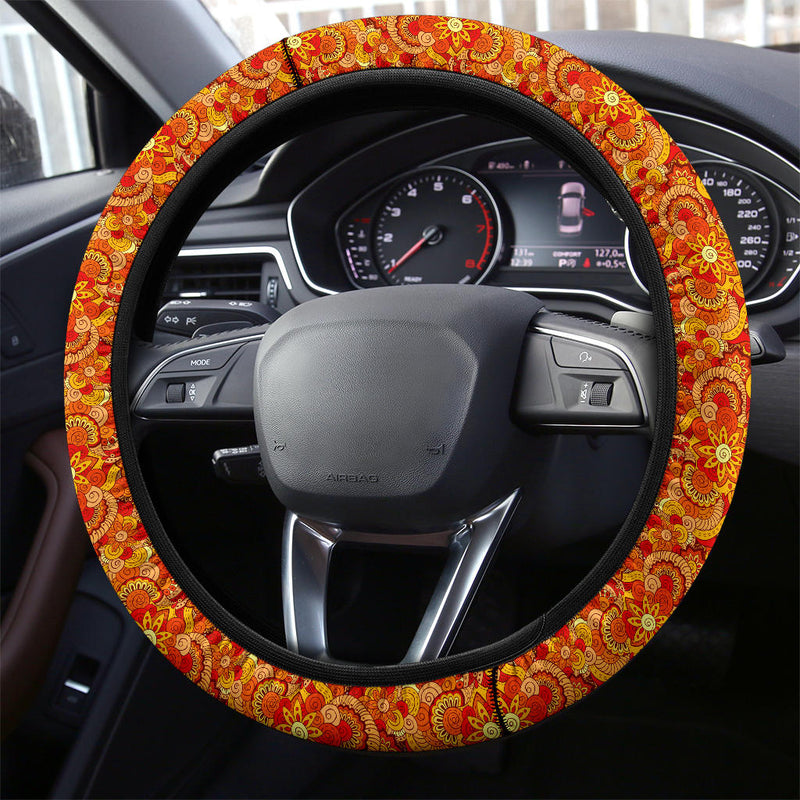 Asian Ethnic Floral Retro Doodle Fashion Premium Car Steering Wheel Cover Nearkii