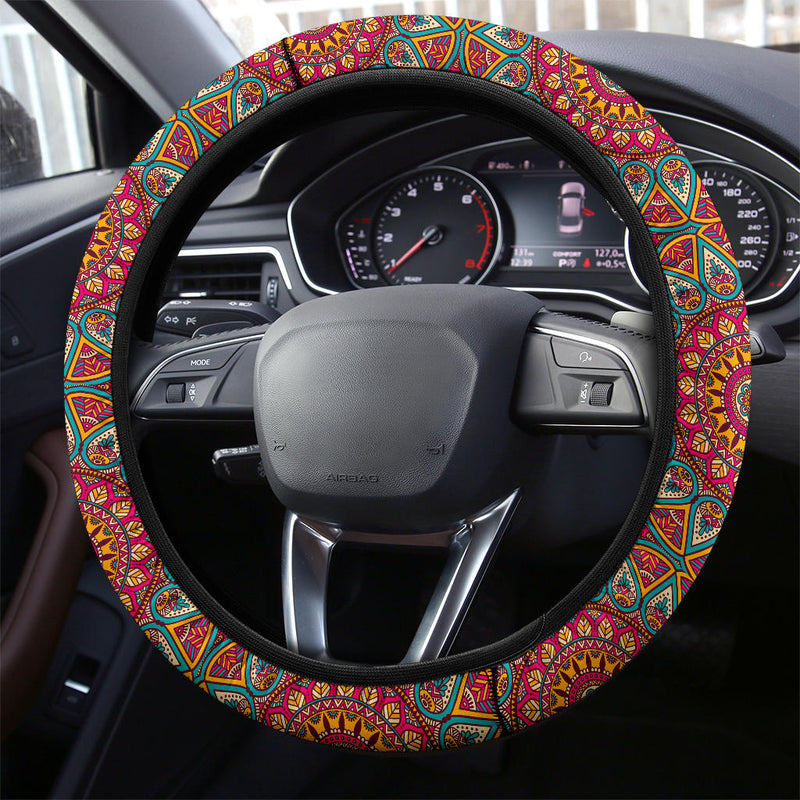 Mandala Flower Color Abstract Premium Car Steering Wheel Cover Nearkii