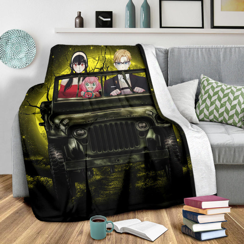 Spy X Family Yor And Anya Ride Jeep Moonlight Halloween Funny Premium Blanket Nearkii