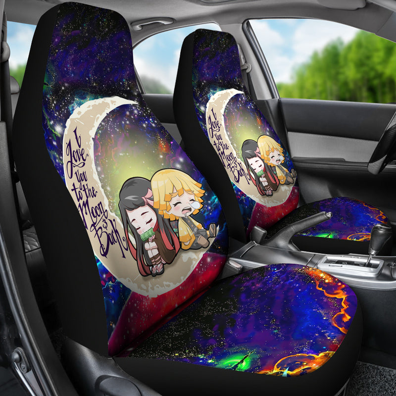 Zenitsu And Nezuko Chibi Demon Slayer Love You To The Moon Galaxy Car Seat Covers