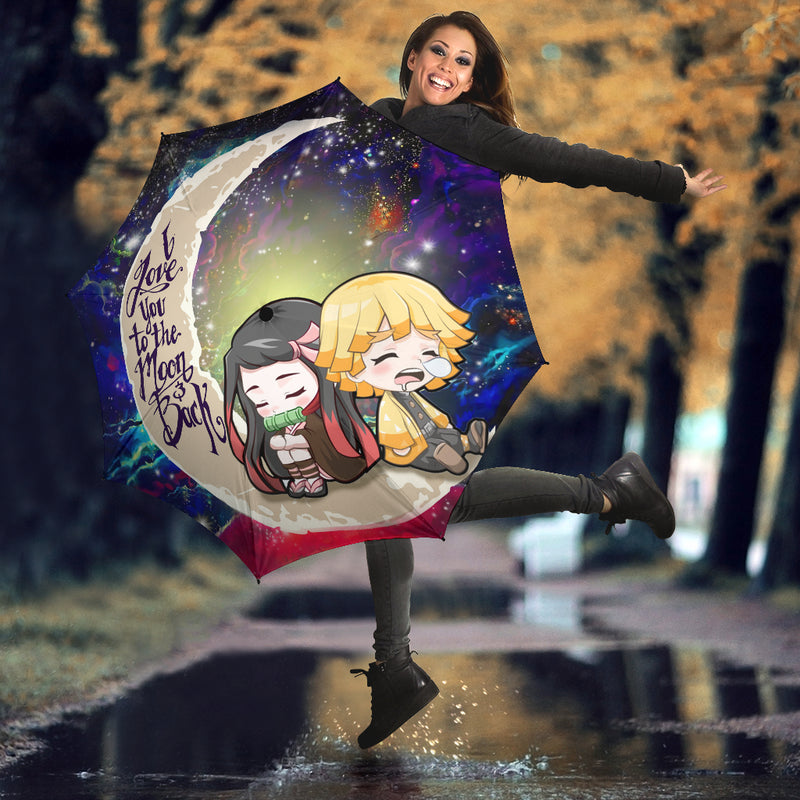 Zenitsu And Nezuko Chibi Demon Slayer Love You To The Moon Galaxy Umbrella Nearkii