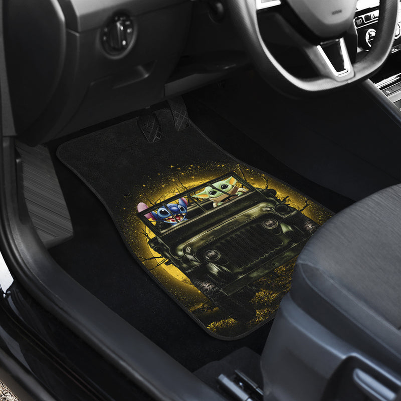 Stitch And Baby Yoda Ride Jeep Moonlight Halloween Darkness Funny Car Floor Mats Car Accessories Nearkii