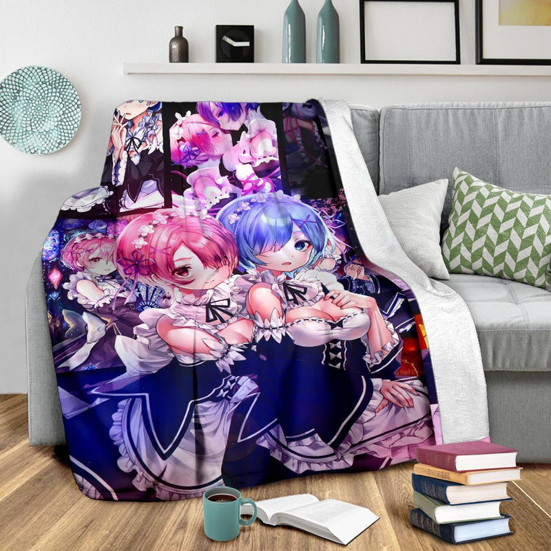 Ram And Rem Anime Girl Re Zero Premium Blanket Nearkii