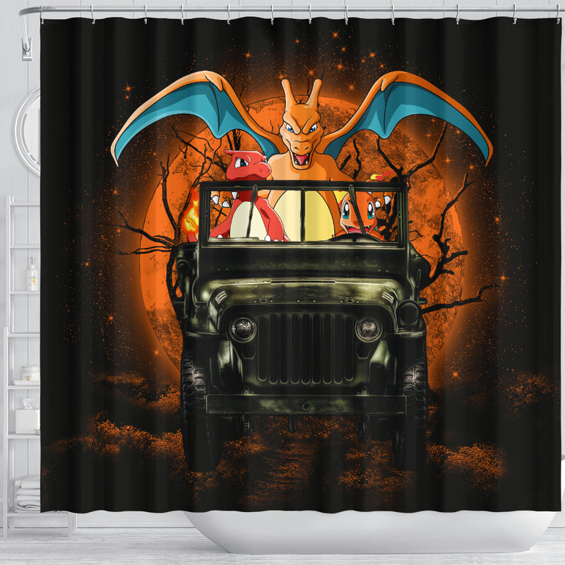 Charizard Charmender Drive Jeep Moonlight Halloween Funny Shower Curtain Nearkii
