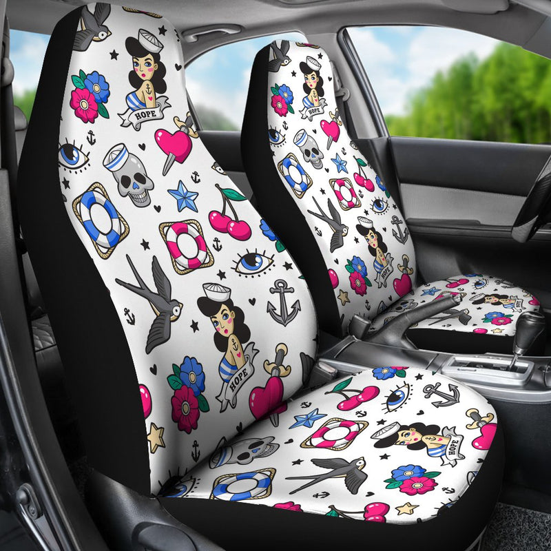 Best Old School Seamless Pattern With Heart Premium Custom Car Seat Covers Decor Protector Nearkii