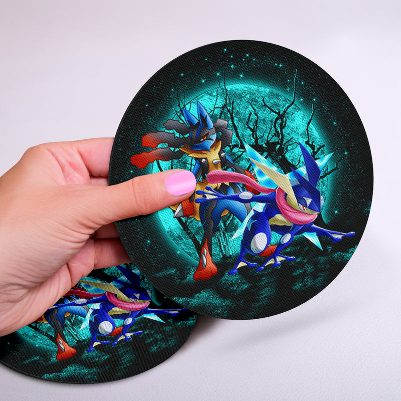 Greninja Satoshi And Mega Lucario Pokemon Moonlight Halloween Round Coaster