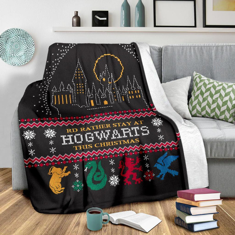 Harry Potter Rd Rather Stay At Hogwarts Ugly Christmas Custom Blanket Home Decor Nearkii