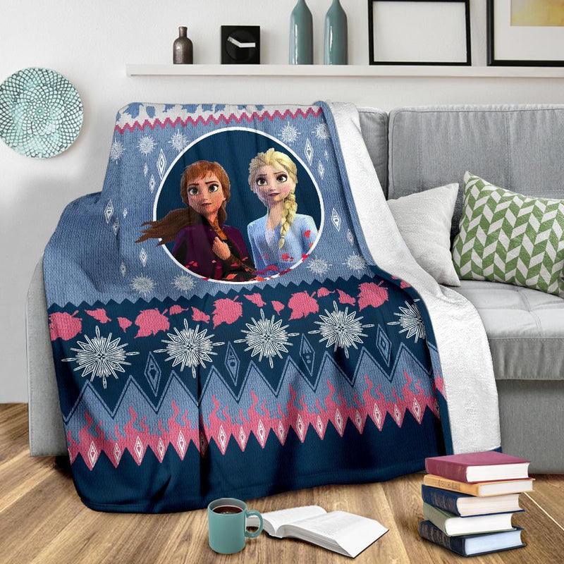 Frozen Elsa And Anna Ugly Christmas Custom Blanket Home Decor Nearkii