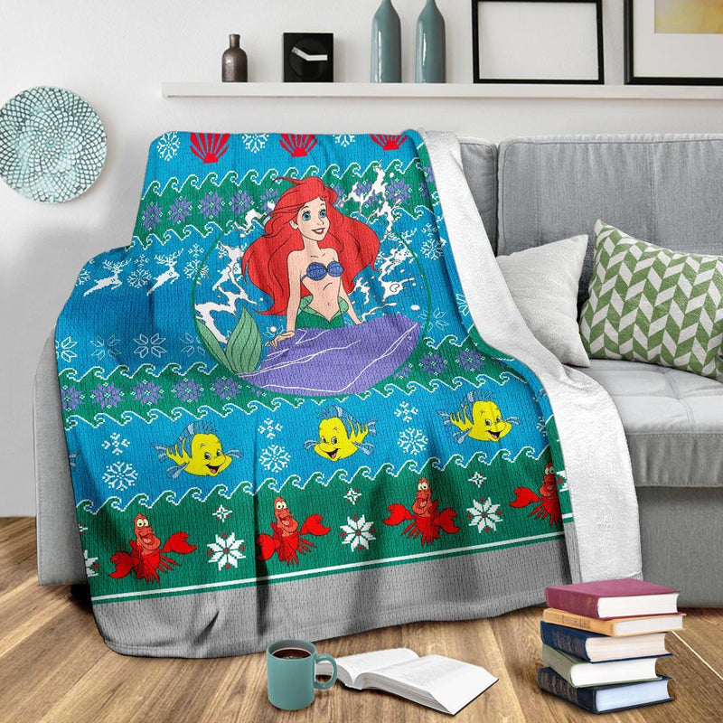 A Little Mermaid Ugly Christmas Custom Blanket Home Decor Nearkii