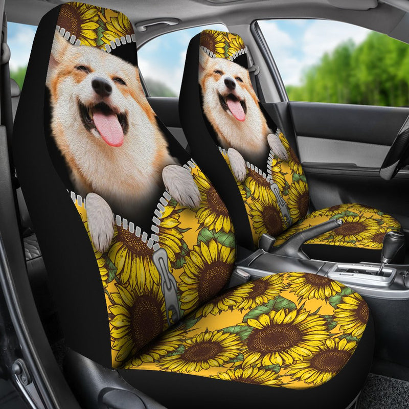 Cute Sunflower Corgi Premium Custom Car Seat Covers Decor Protector