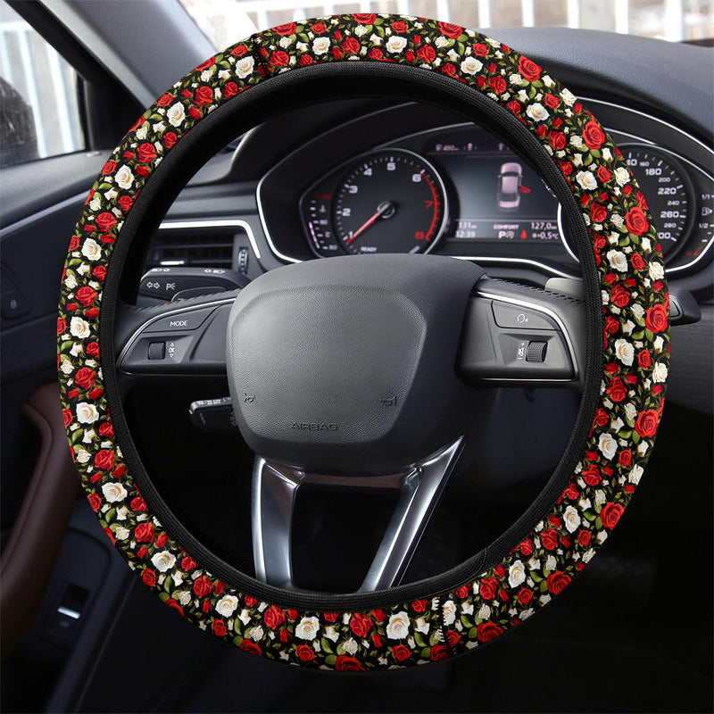 Rose Red White Premium Car Steering Wheel Cover Nearkii