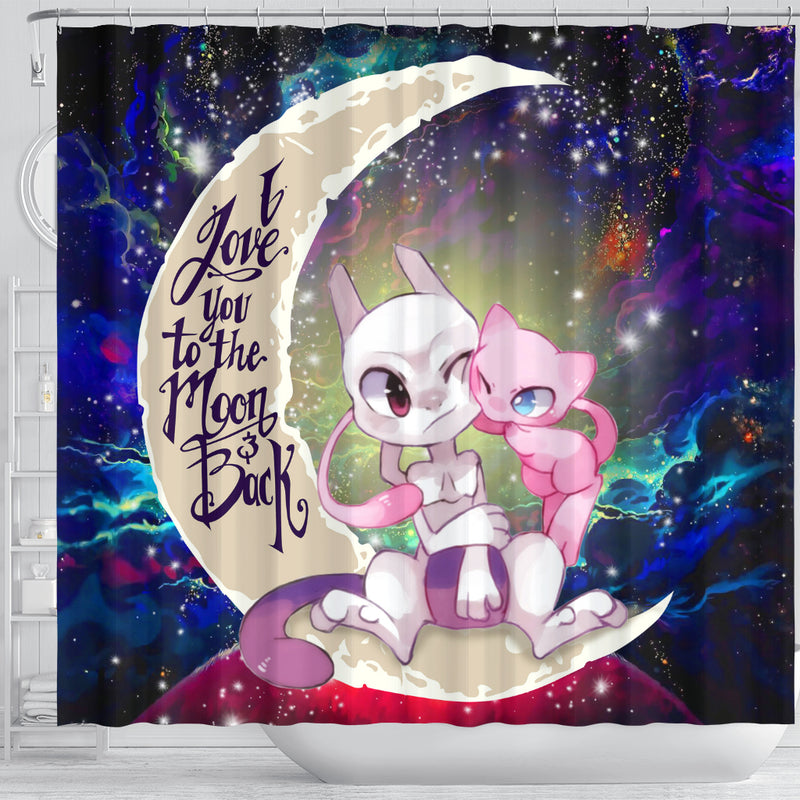 Pokemon Couple Mew Mewtwo Love You To The Moon Galaxy Shower Curtain Nearkii