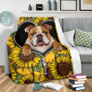 Bull Dog Sunflower Zipper Premium Custom Blanket Nearkii