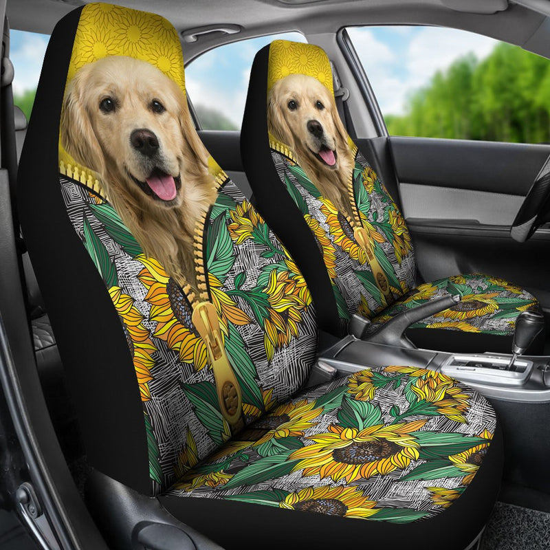 Fun Car Decor Golden Sunflower Zip Premium Custom Car Seat Covers Decor Protector