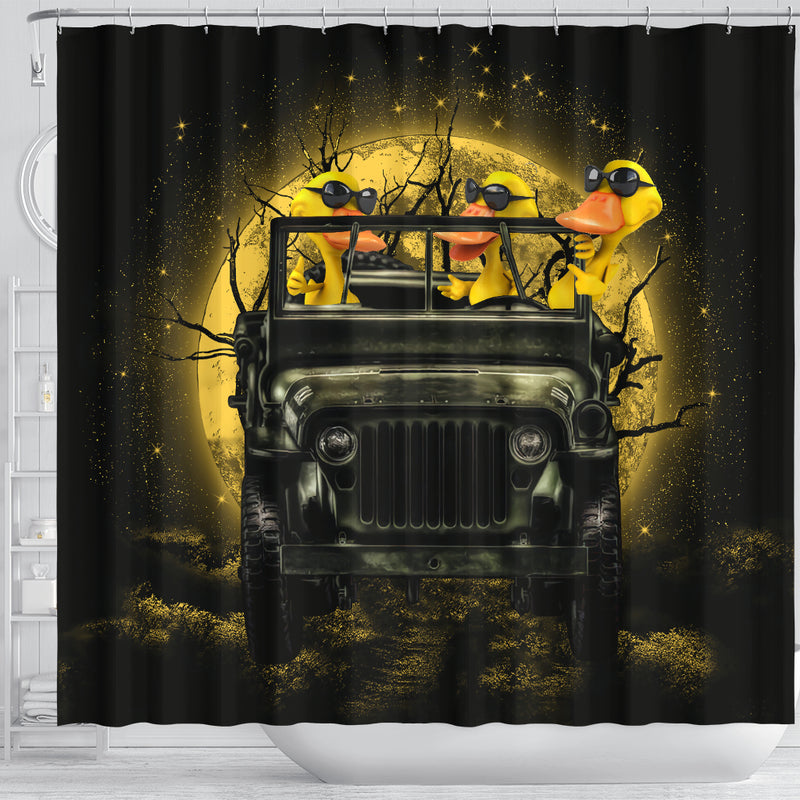 Funny Ducks Drive Jeep Moonlight Halloween Shower Curtain Nearkii