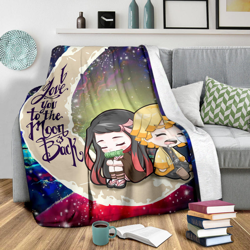 Zenitsu And Nezuko Chibi Demon Slayer Love You To The Moon Galaxy Premium Blanket Nearkii