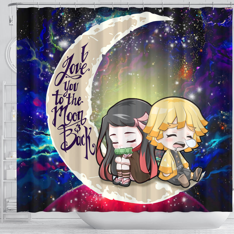 Zenitsu And Nezuko Chibi Demon Slayer Love You To The Moon Galaxy Shower Curtain Nearkii