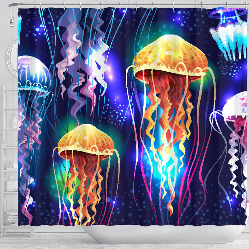 Jellyfishes Glowing Underwater Shower Curtain Nearkii