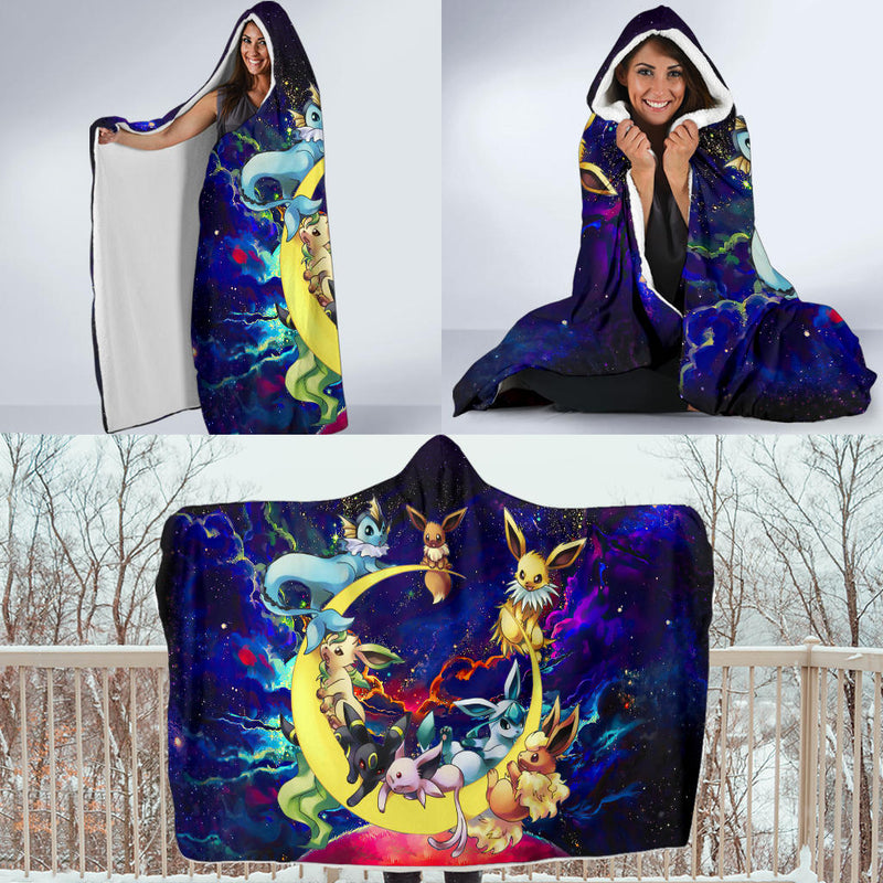 Eevee Evolution Pokemon Family Love You To The Moon Galaxy Economy Hooded Blanket Nearkii