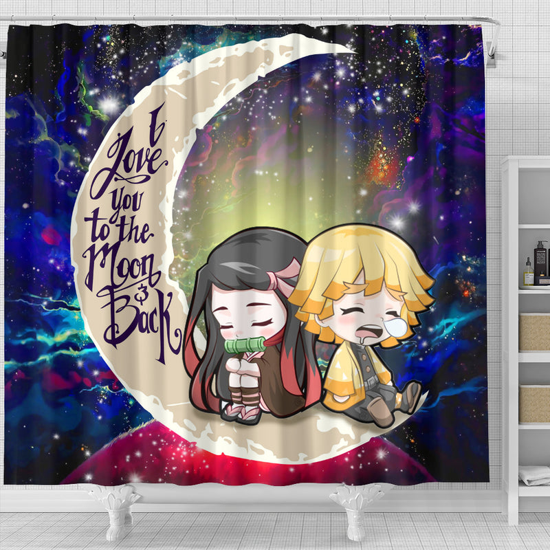 Zenitsu And Nezuko Chibi Demon Slayer Love You To The Moon Galaxy Shower Curtain Nearkii