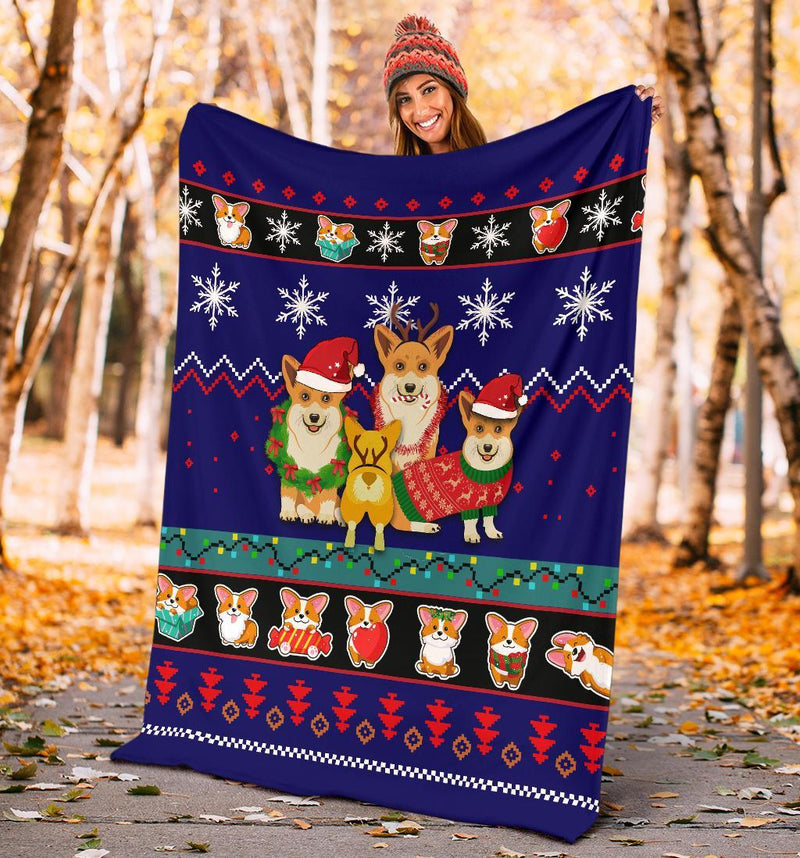 Blue Corgi Christmas Blanket Amazing Gift Idea Nearkii